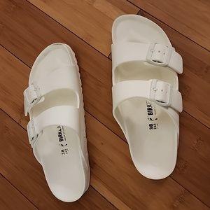 White plastic Birkenstocks, size 7 - 7.5 or European 38